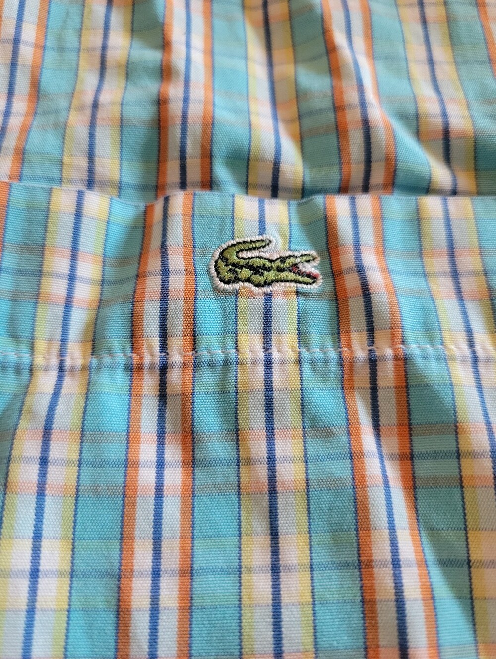 Lacoste 100% Cotton Teal Blue Yellow Plaid Button Down Long Sleeve Shirt Size L - Picture 8 of 16